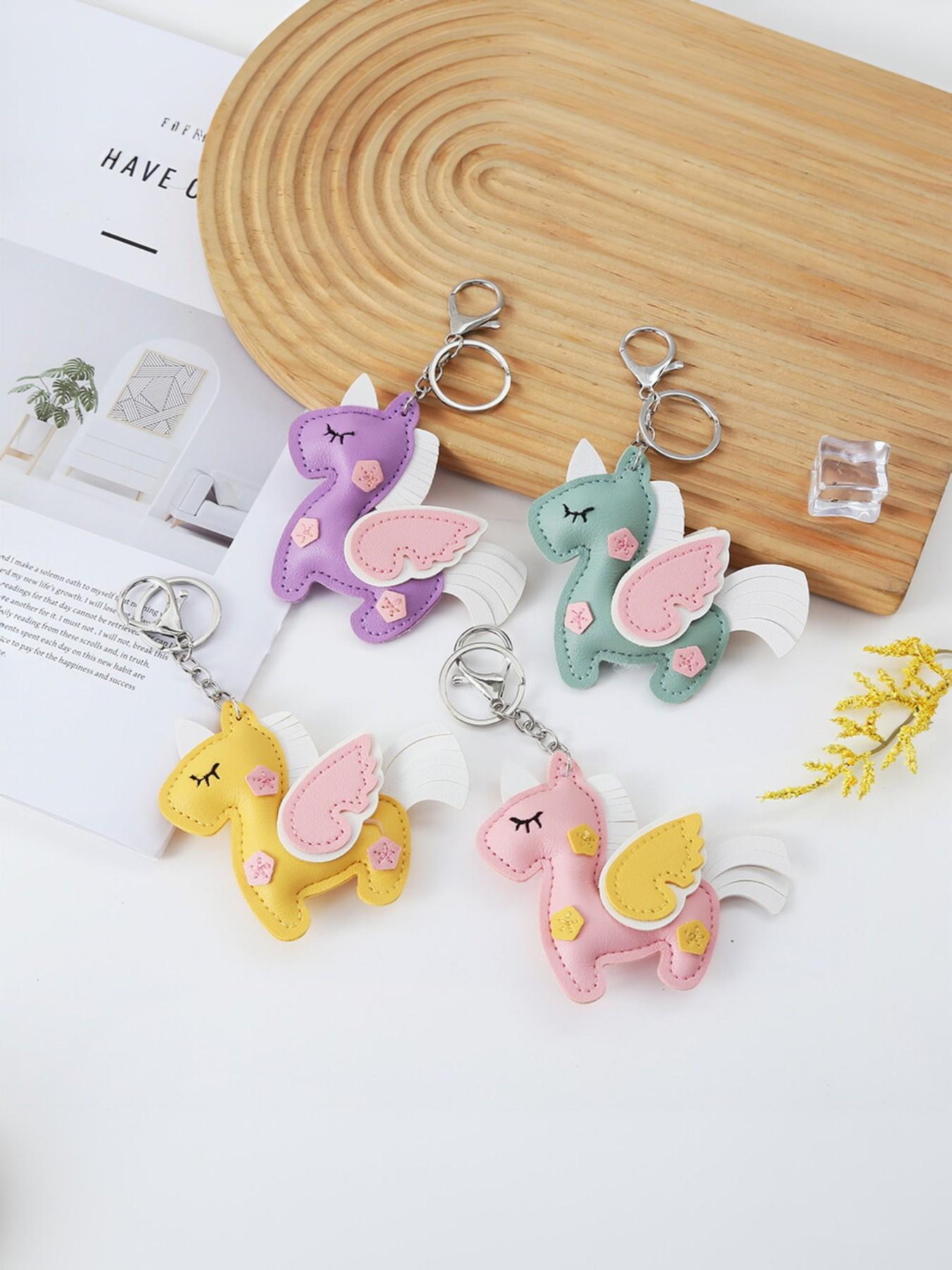 New Mini Horse Leather Keychain, PU Bag Key Ring, Dual Layer Multi-Sided Unicorn Leather Pendant, Perfect Holiday Gift