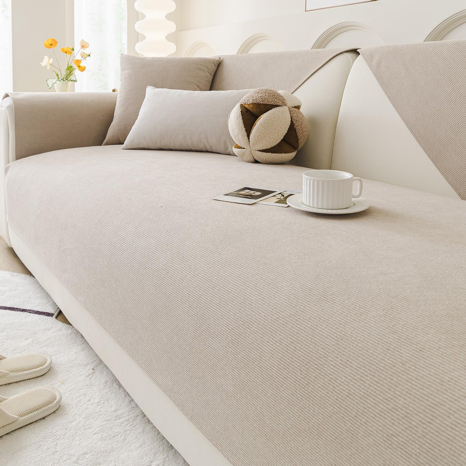 chenille waterproof sofa cushion, Sofa Protector, Soft Sofa Protector, Elastic Sofa Slipcover, suitable for all seasons, with a French cream style, anti-slip and cat scratch resistant, machine washable, for home decoration