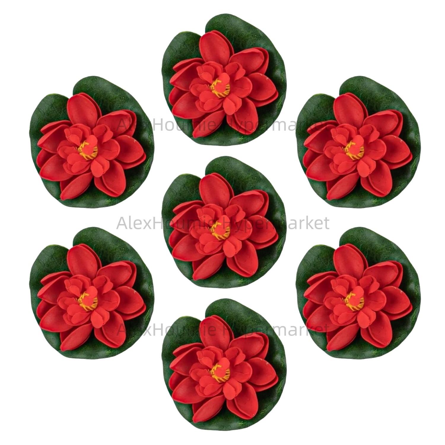 7 PCS Artificial Floating Foam Lotus Flower with Water Lily Pad Lifelike Ornament Perfect for Home Garden Pond Decor Decorations
