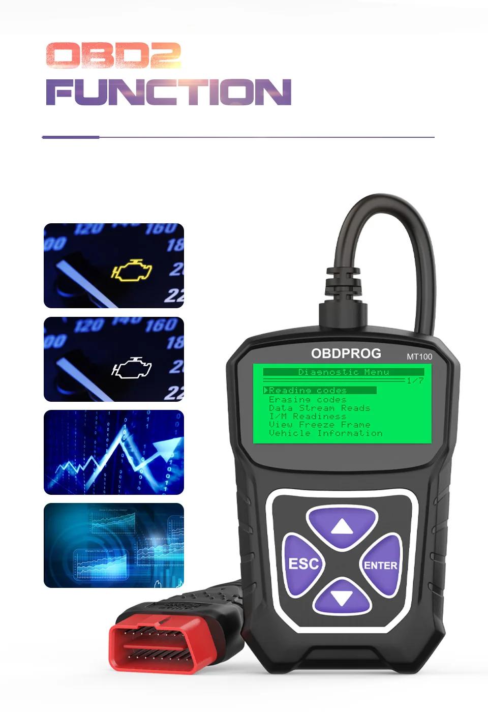 OBDPROG MT100 OBD2 Automotive Scanner Professional Code Reader Scanner Tool Auto Car Diagnostic Tool EOBD Engine Check Turn Off Cel Vehicle Full Modes