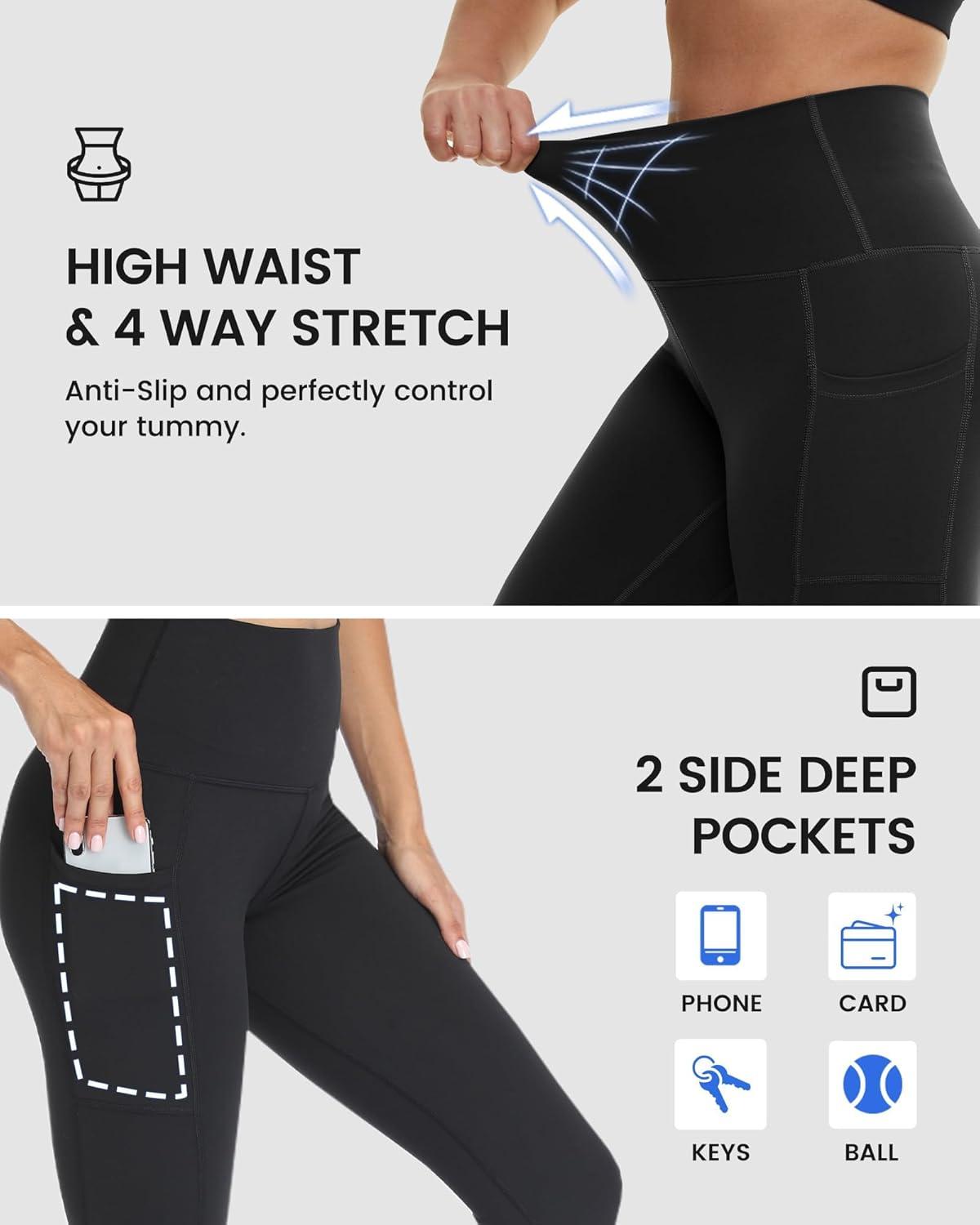 4-Pack Women's High Waist Yoga Pants with Pockets,baggy legging fit,grey leggings in the summer,Tummy Control Workout Running Yoga Leggings,shaping leggings,butt lifting legging SpringStatements