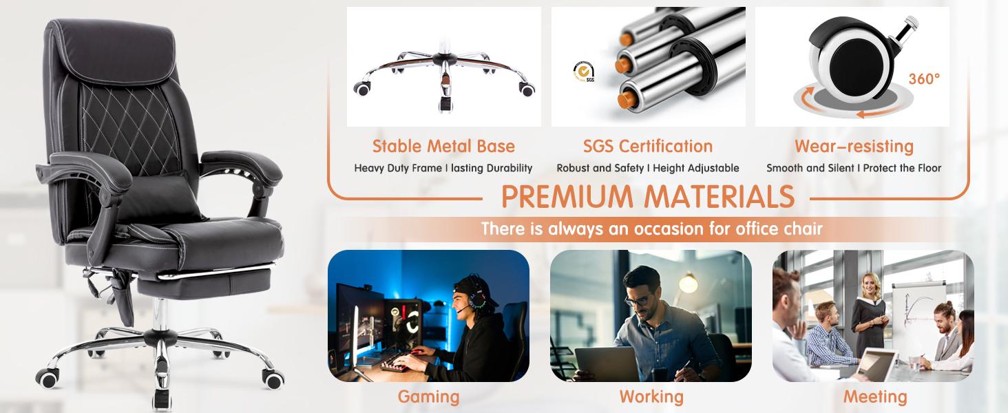 Kneading Massage Executive Office Chair with Heated,90-135°Reclining with Footrest,High Back Computer Desk Chair with Wheels,Diamond-Stitched Cushion Leather Chair