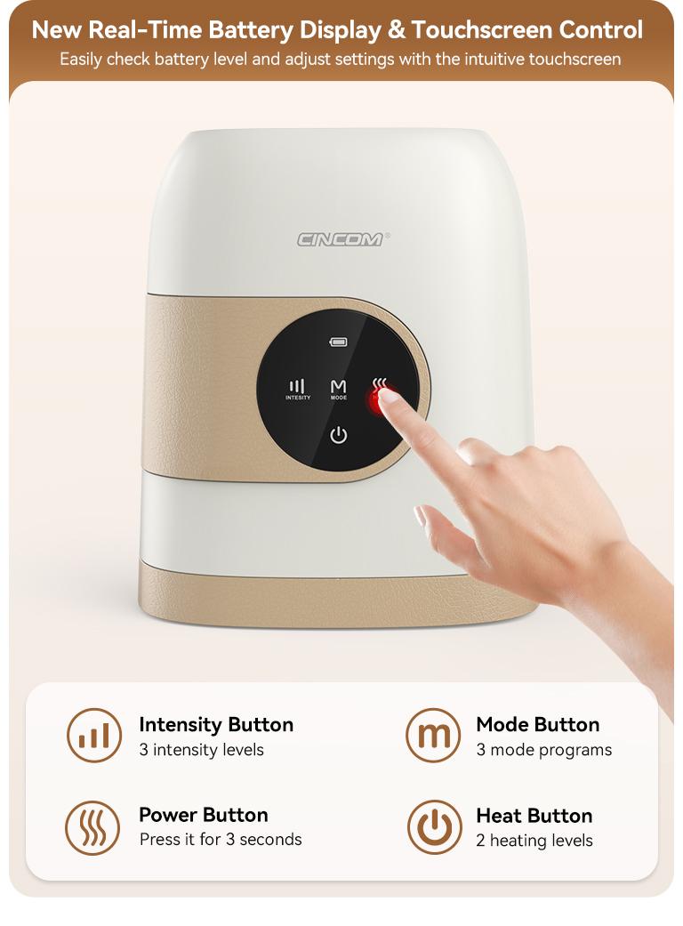 [Plus Model] CINCOM White Gold New Hand Massager, Rechargeable Finger Soother with Adjustable Comfort Settings, Soothing Warmth, User-Friendly Display—Perfect for Relaxation and an Ideal Gift for Loved Ones