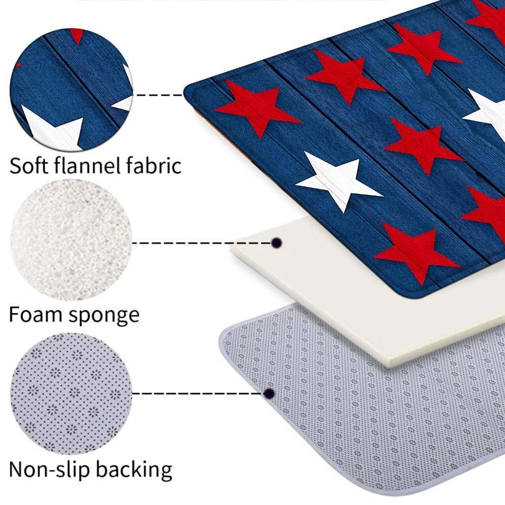 1PC， Red and White Stars on Blue Background Patterned strip rugs, home décor, bathroom mats, entryway mats, bathroom non-slip mats, indoor entrance rugs, bedroom bedside mats, kitchen mats, hallway rugs, flannel sponge rugs, hallway runner rugs