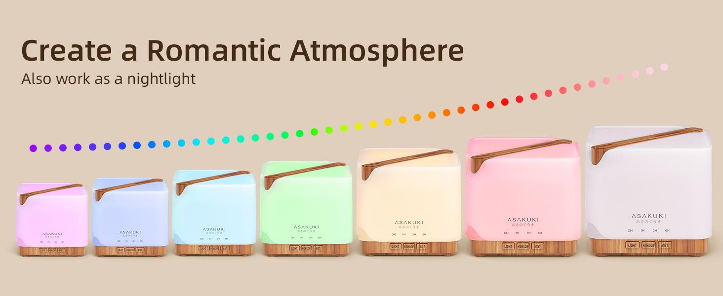 ASAKUKI Essential Oil Diffuser+Top 6 Essential Oils Set for Home&Office, 700ml Cool Mist Humidifier with Fragrances Oil, 7LED Warm Light Color, Timer and Auto-Off Safety Switch, Airfreshener Fragrance Machine, Large Home Fall Decor