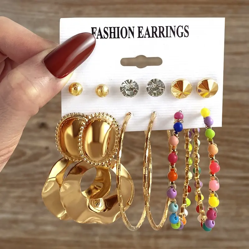 Women Earring Set | Viral Mix‑Match Stackable Jewelry Trend | 6‑Pcs Vintage Geometric Metal Hoop Stud Pack | Colorful Seed‑Bead & Faux Pearl Assorted Retro Earrings For Ladies | Light‑Weight Multi‑Style Versatile Design | For Daily Commute, Street Outfit