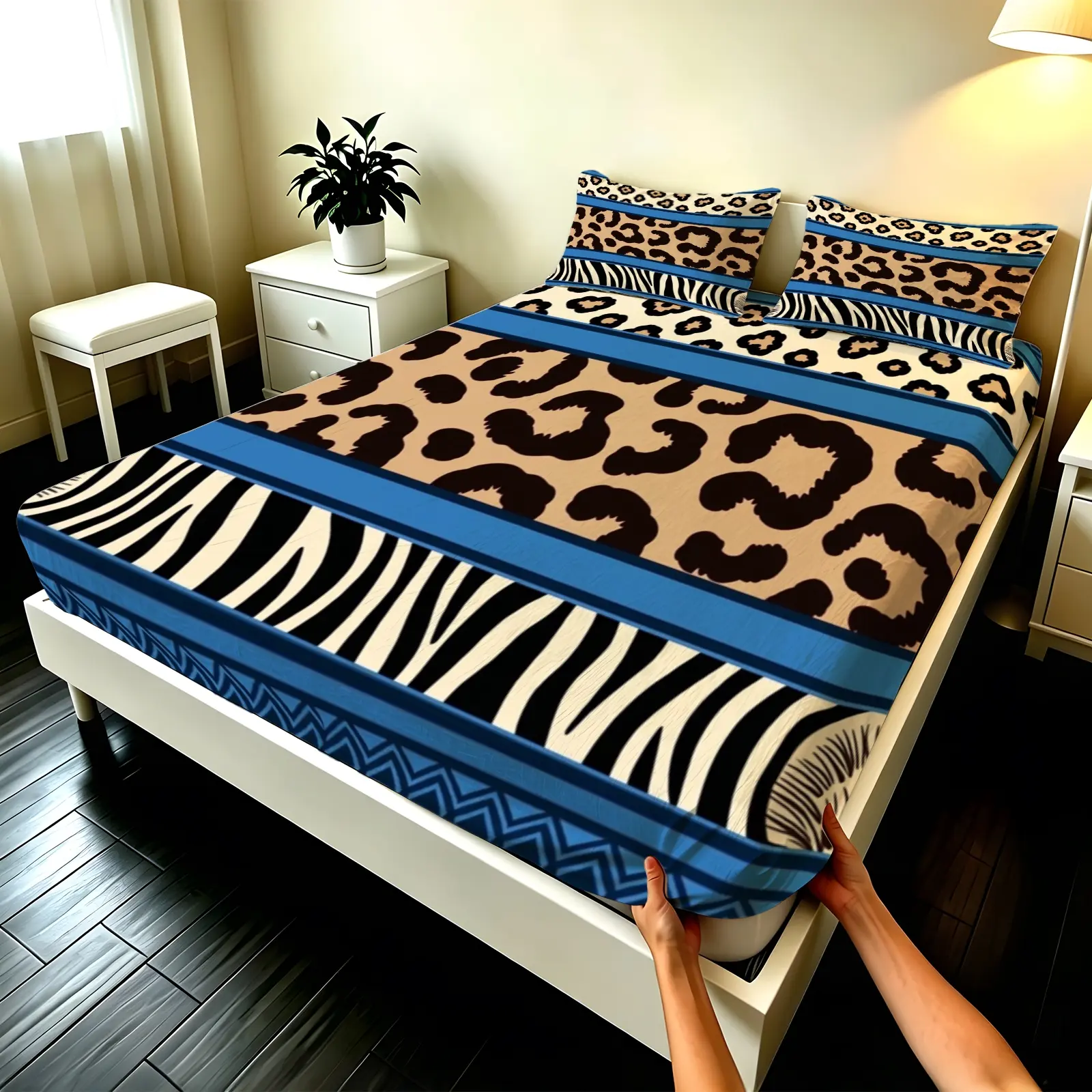 3pcs Fitted sheet Leopard Zebra Mixed Pattern Soft Microfiber Bedding With Deep Pocket Wrinkle Resistant Fade Proof Breathable for Bedroom Hotel Home Twin Full Queen King Size
