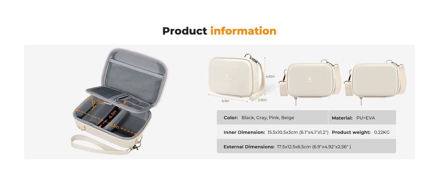 K&F CONCEPT Digital Small Camera Case, Compact Waterproof Small Camera Bag, Lightweight Camera Sling Bag for CCD/Sony DSCW800/DSCW830/Canon PowerShot - Beige