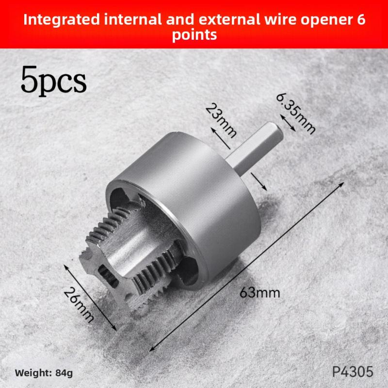 5pcs Heavy Duty Pipe Threading Tool Set/Integrated Internal And External Pipe Threading Tool - 1/2", 3/4", 1"+4 Internal And External Integrated Die Heads Internal/External Thread, Compatible with Electric Drill Pvc/Plastic Pipe Threading Tool