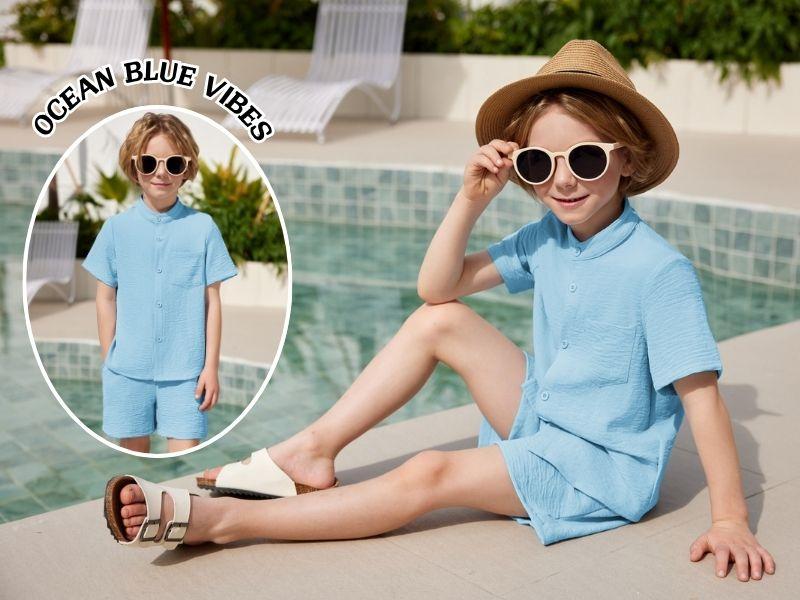 Cute Girls Children Apparel Arshiner Toddler Boys 2 Piece Set Short Sleeve Button Down Shirt and Shorts Vacation Texture Outfits with Pocket 2-13 Years