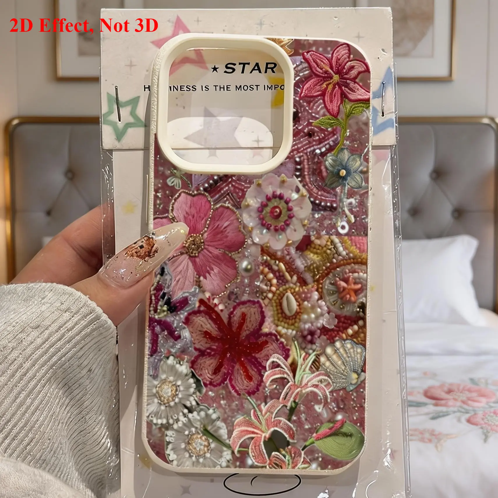 Phone Case - 2D Effect, Not 3D,Printed Phone Case - Embroidered Flower Fashion Shockproof Phone Case, TPU Material, For iPhone 17 16 15 14 13 12 11 Pro Max, Cute Aesthetic Summer Valentine's Day Birthday Gift - VKMT211