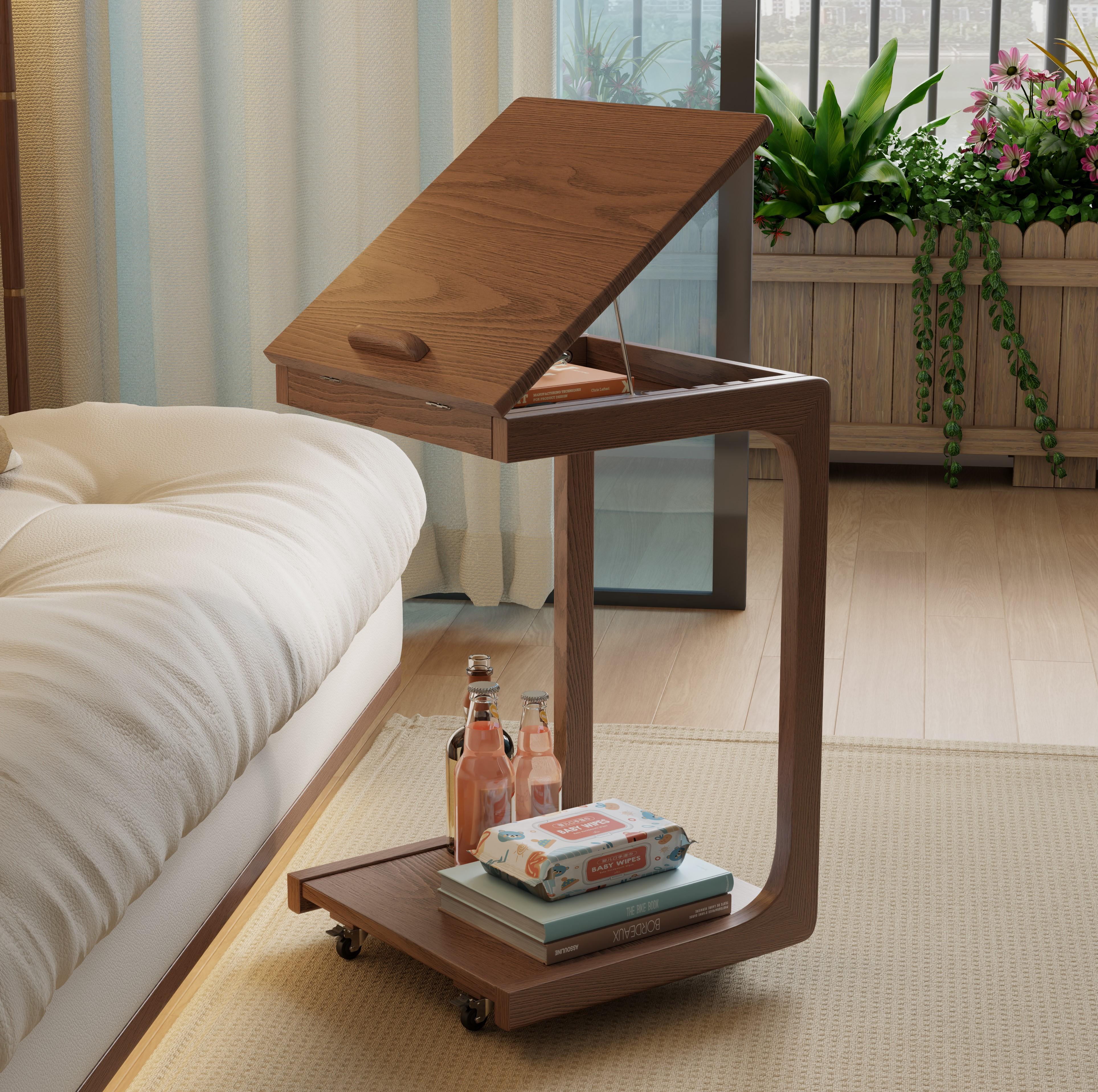 【HOT】Rolling Side Table – Solid Wood Mobile Side Table with Wheels, Adjustable Sofa Table for Living Room, Bedroom, and More, Trending Pick, Influencer Favorite