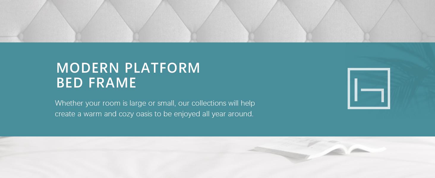 HOOMIC Classic Platform Bed Frame【Frame Only No Mattress】with Button Tufted Wingback Headboard,Upholstered Platform bed with Strong Wooden Slats Support,No Box Spring Needed,Full/Queen/King Size