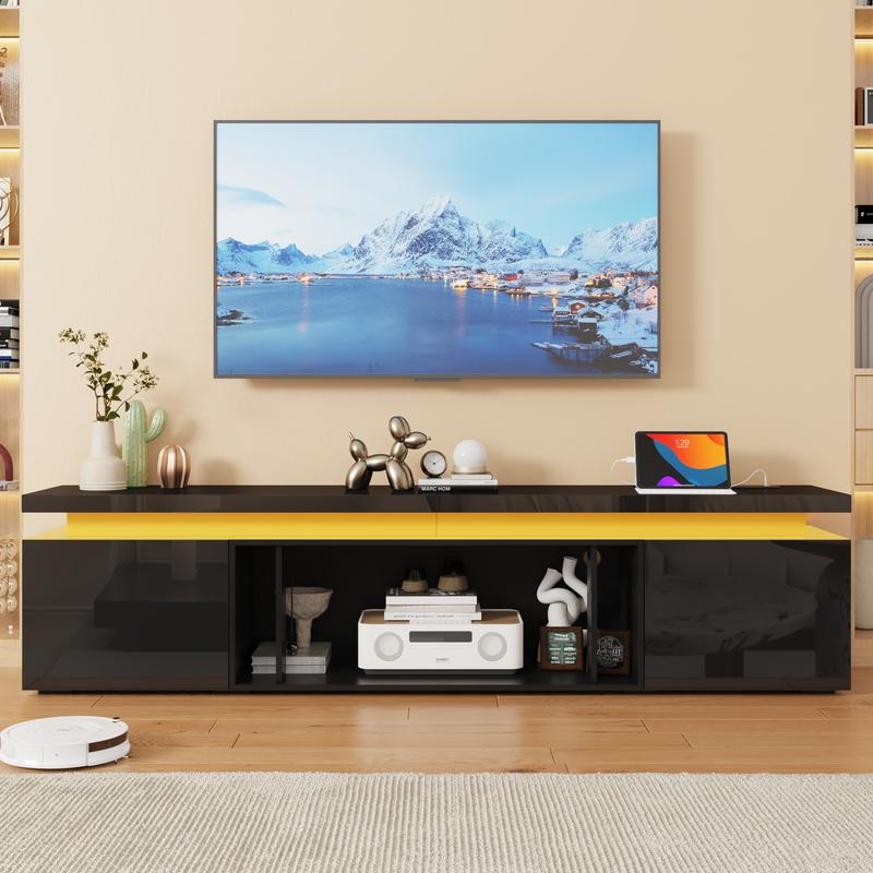 Fireplace TV Stand/LED TV Stand for 70/75/80/85/90/95 inch TV , TV Stand with 40" Electric Fireplace & Power Outlet, High Gloss Surface, 2 Storage Cabinet, Modern Style for Living Room (83 Inch/71 Inch, White/Black)