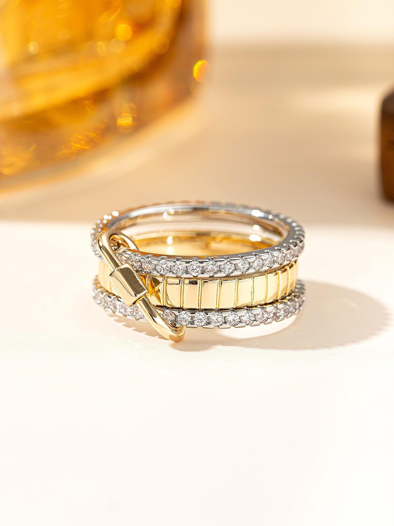 Personalized Two-Color Four-Ring Elegant Stackable Design Women Ring, Valentine Wedding Party Gift, Casual Copper Jewelry Accessory