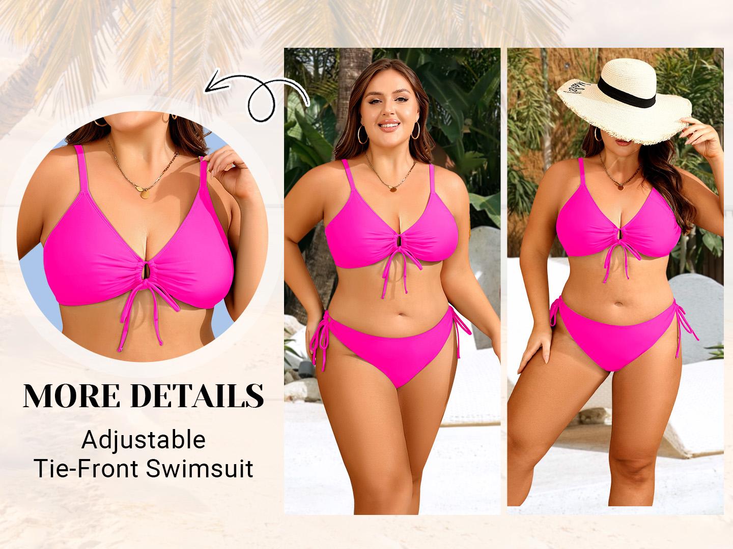 Daci Women's Plus Size Triangle Bikini Set, Sexy Tie Front Two-Piece Swimsuit