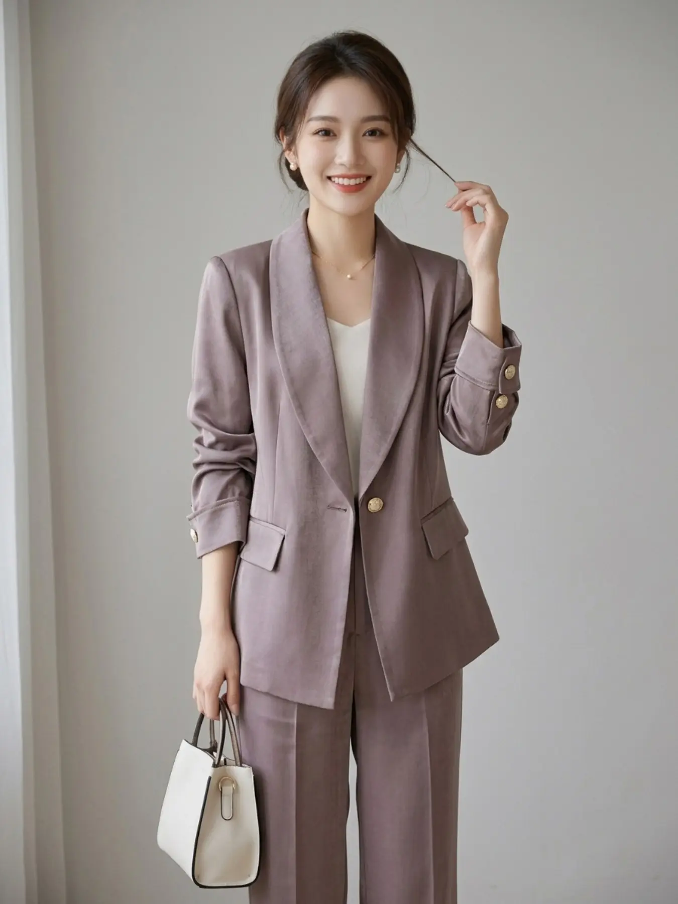 New Fall Winter Suit Set, Japanese Style Commuter Blazer Top + Pants Two-Piece Set, Slim-Fitting Solid Color Regular Length