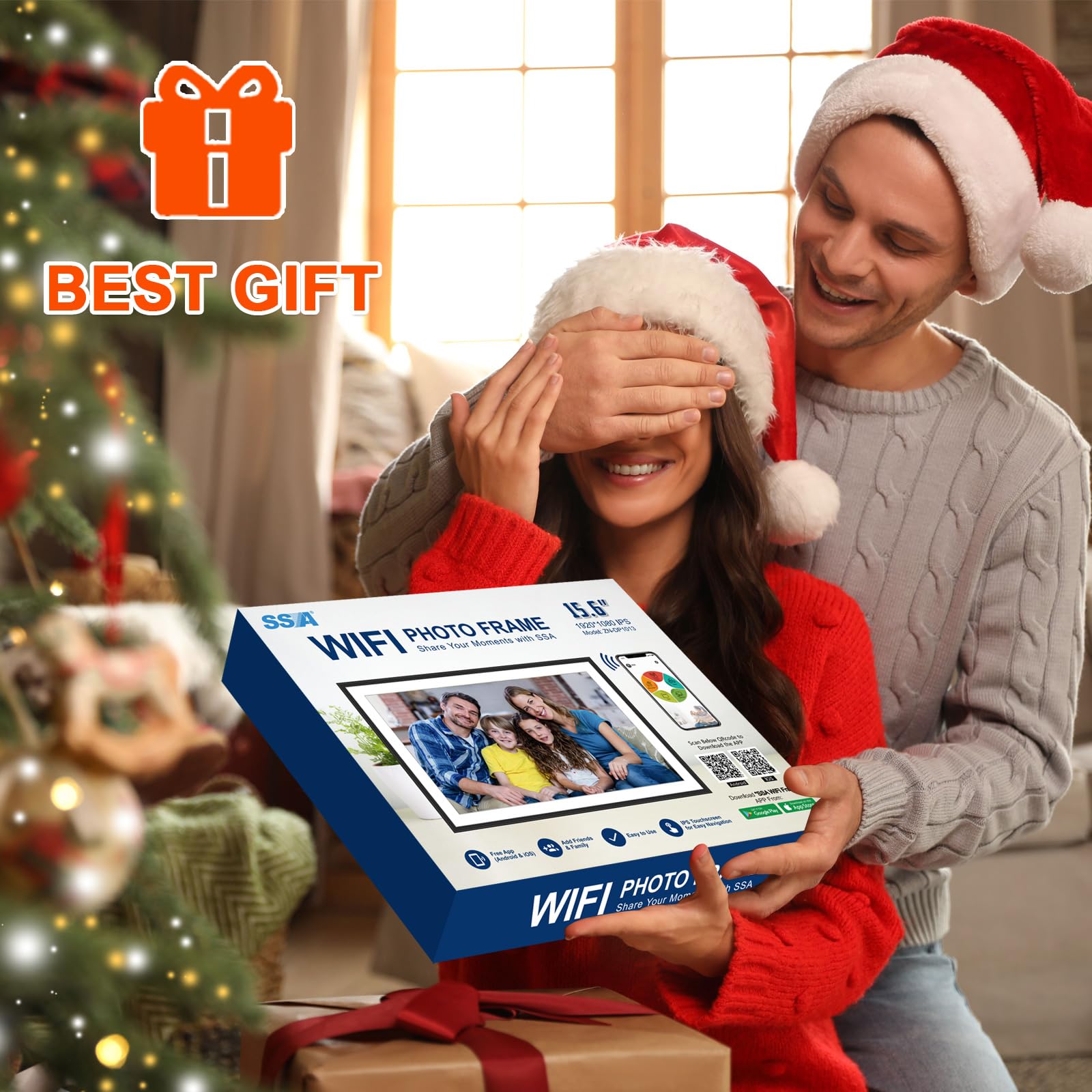 SSAWIFIFRAME Digital Picture Frame 15.6 inch Large 32GB WiFi Digital Photo Frame, Easy to Share Photos and Videos via Free App, IPS Touch Screen, Auto-Rotate, Send 50 Photos one time no Limit