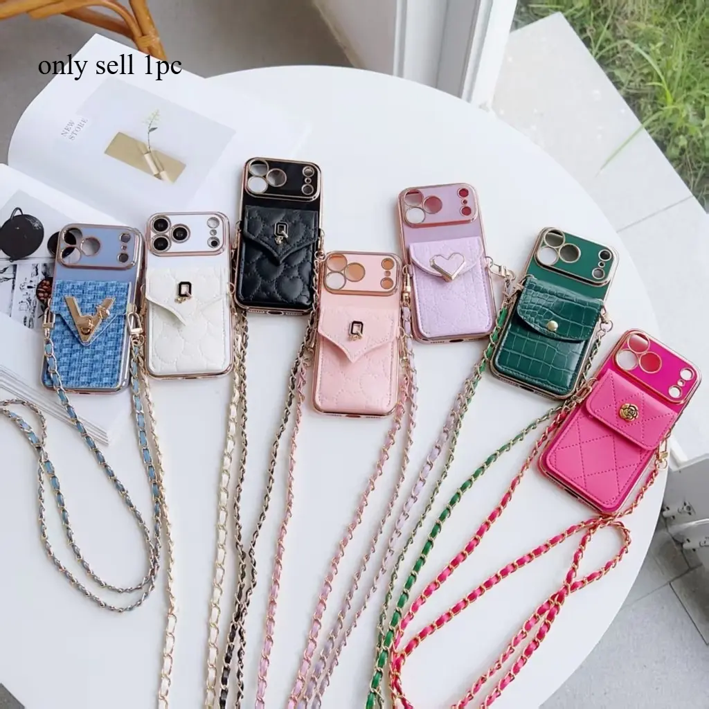Luxury Quilted Wallet Crossbody Phone Case, PU Leather Card Pocket Bag, Removable Crossbody Chain Strap, Anti‑Drop Full Protection Fashion Phone Purse Case For iPhone 17ProMax 16 14 13 12 11 15promax