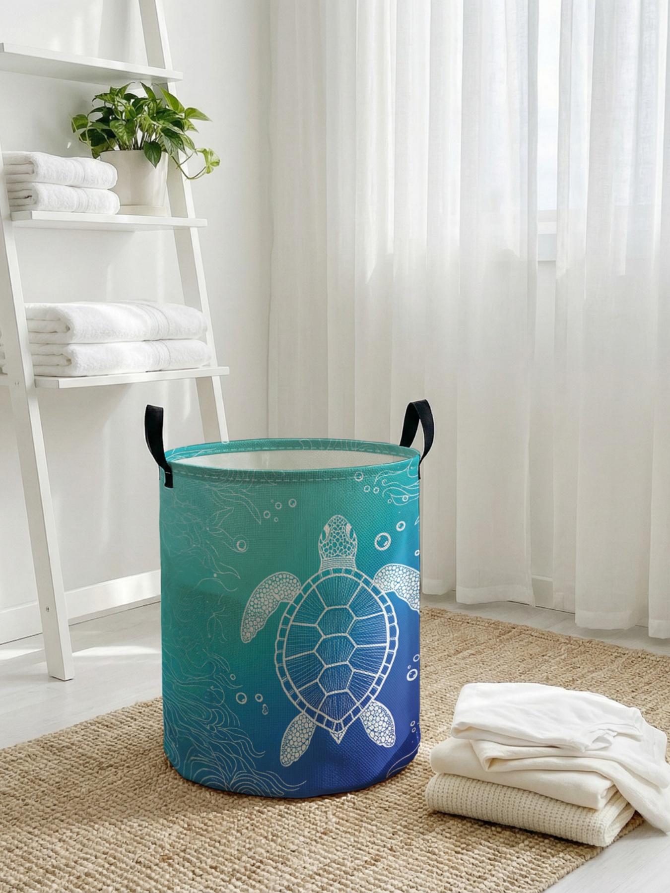 1 piece of turtle ocean pattern 2D printed open storage box, double handle reinforcement + foldable storage | dirty laundry storage/toy organization/home decoration all-in-one