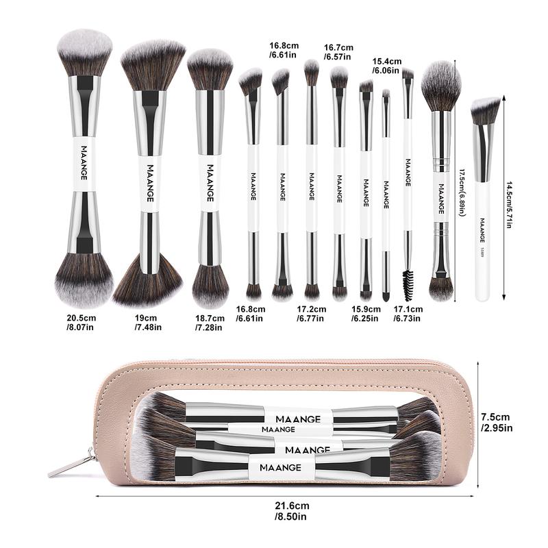 MAANGE 12pcs Synthetic Makeup Brushes Set with Cosmetic Bag, Foundation Brush Loose Powder Brush Highlight Brush Contour Brush Concealer Brush Eyeshadow Brush Blending Brush Eyebrow Brush Nose Shadow Brush Eyeliner Brush, Gift for Women & Girls