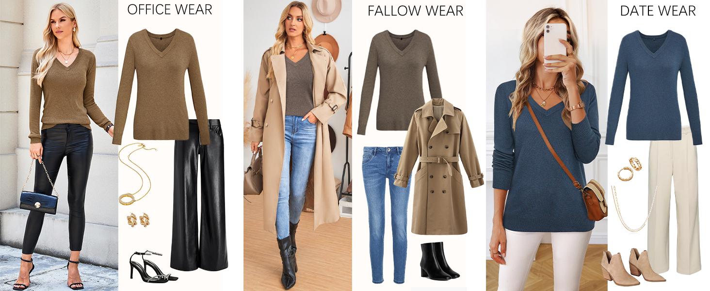 Arach&Cloz 2026 Womens Wool Blend Sweater Soft V Neck Long Sleeve Fashion Pullover Tops Business Casual Outfits Arach&Cloz 2026 Womens Wool Blend Sweater Soft V Neck Long Sleeve Fashion Pullover Tops Business Casual Outfits