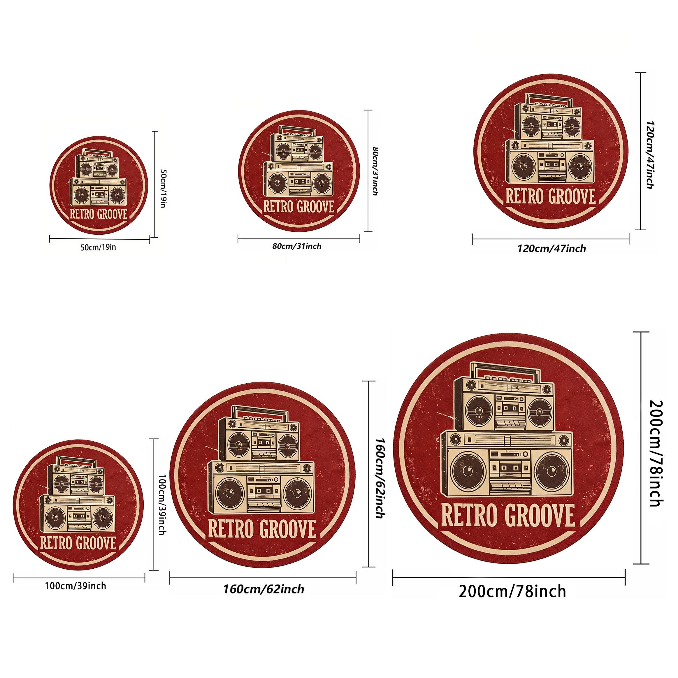 Retro Groove Round Rug, Vintage Style Living Room Sofa Runner, Bedroom Bedside Non-Slip Mat, Washable Decorative Carpet, Multi-Scene Use