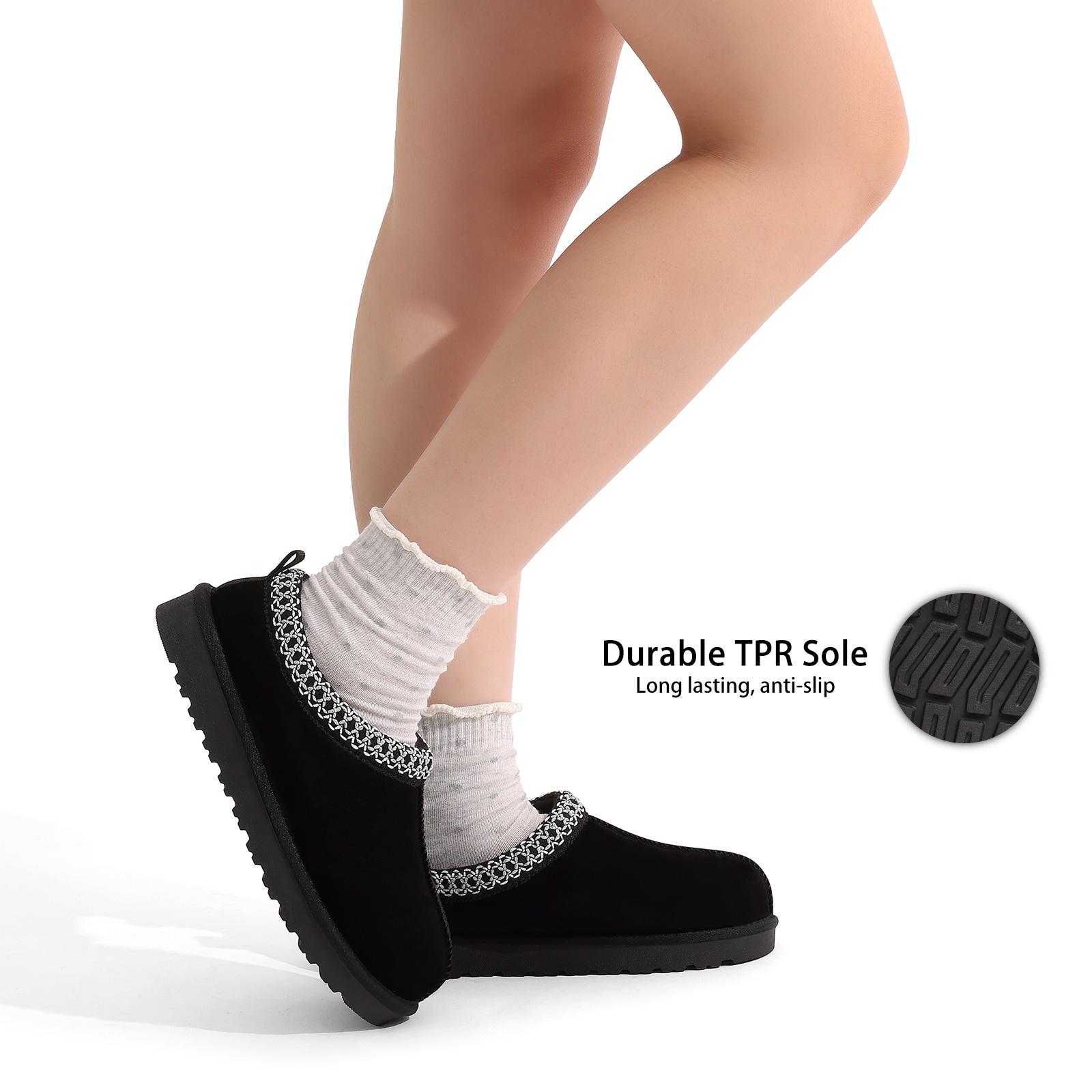 KIDMI Womens Suede Braided Slippers Mini Boots with Fluffy Fur Lining Short Ankle Boots for Autumn Winter Warm Casual Comfort Shoes Outdoor Waterproof House Shoes