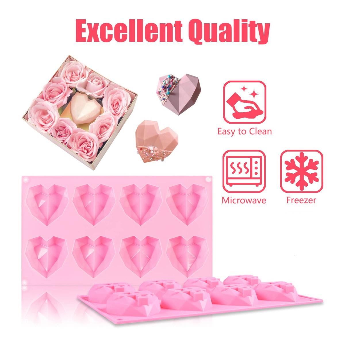 1pc 8-Cavity Diamond Heart Silicone Mold Valentine’s Day Chocolate Candy Mousse Cake Bomb Mold for Baking Heart Shaped Soap Making Mold