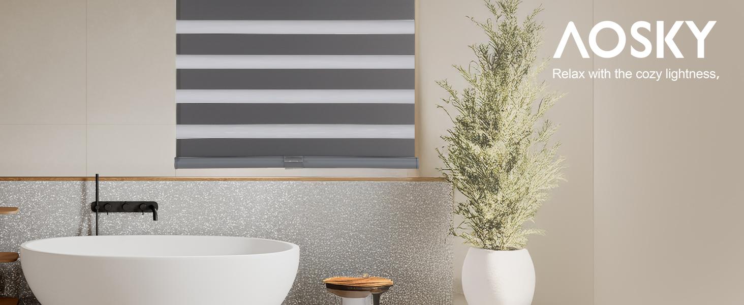 Dual-Layer Light Filtering Roller Blinds - Zebra Stripes Black and White Split Pattern, Privacy Focus, UV Protection, Eco-Friendly, Durable Aluminum Free-Stop Shades, Easy Install, 20x72 in for Home, Black And White Split Pattern Blinds