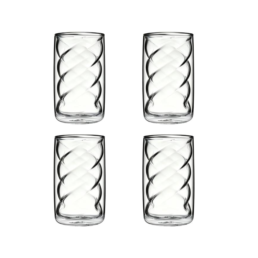 1/2/4 Pcs High Borosilicate Glass Cups, Drinkware, Spiral Design Double Wall Insulated Anti-Scald, Food Grade BPA Free Heat Resistant, Microwave Dishwasher Safe Reusable Breakfast Ice Coffee Beverage Cups, Perfect for Summer Winter Daily Home Office Use