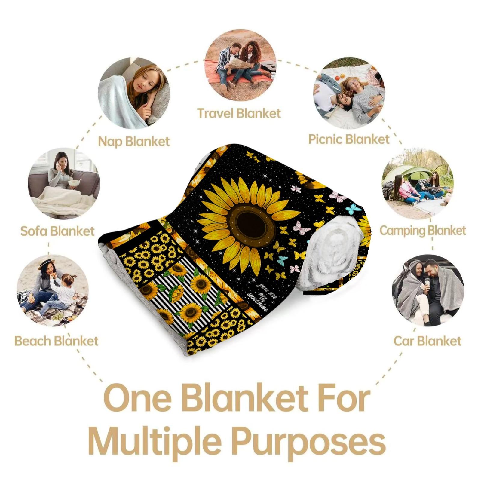 Sunflower Themed Flannel Throw Blanket, Single-Side HD Printed, Retro Farmhouse Style, Soft & Lightweight Multi-Use Blanket for Napping, Camping, Picnics & Home Decor, Suitable for Teens & Adults, Heartfelt Gift for Her