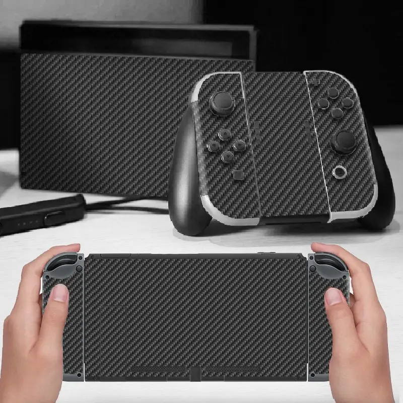 Carbon Fiber Pattern Switch Stickers, Removable Durable PVC Skin, Full Protection Film for Nintendo Switch Console and Controller