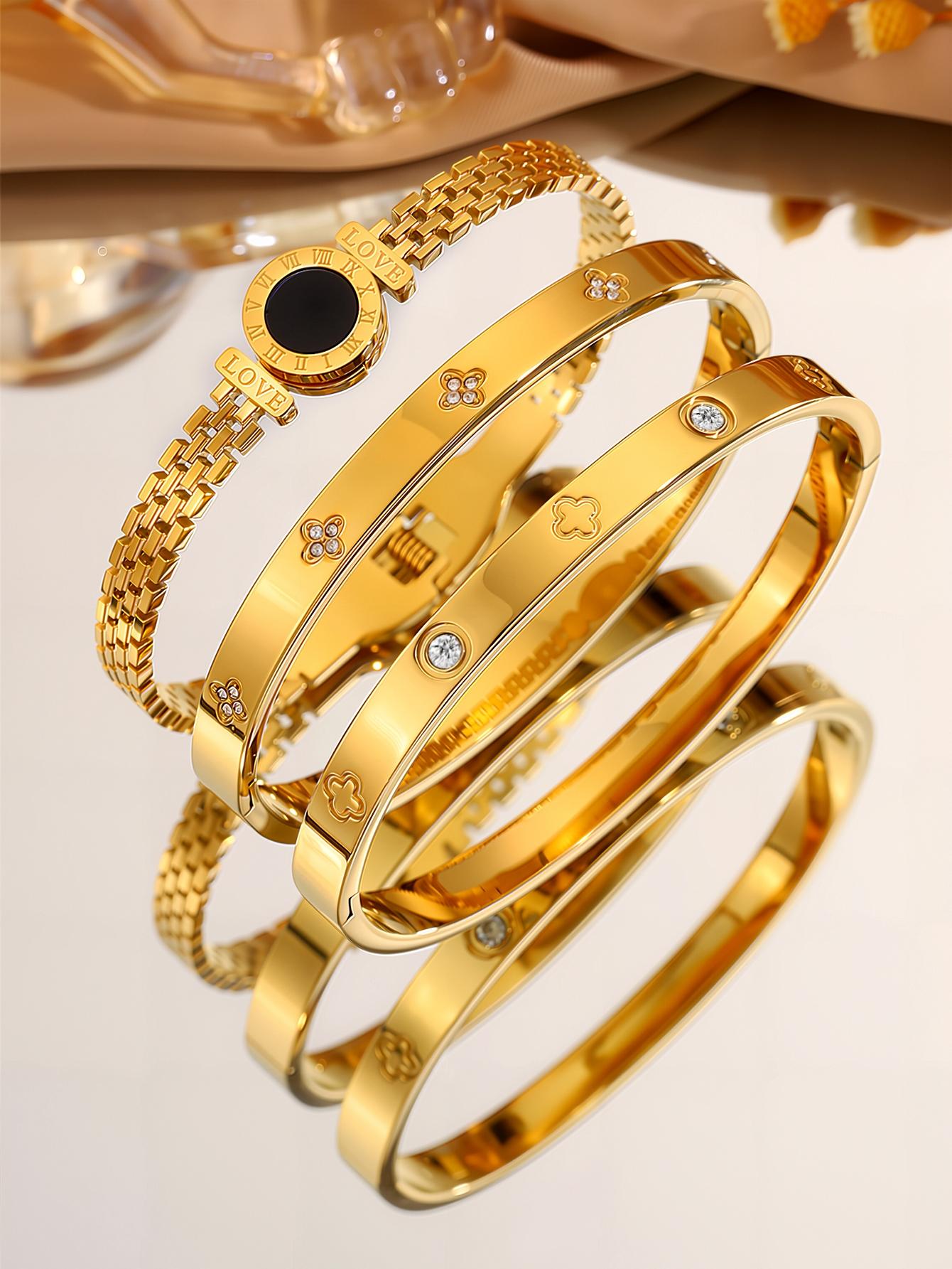 French Luxury Classic Bracelet Set, Stainless Steel Fashion Accessory, Perfect Birthday Gift & Vacation Wear, Casual Style