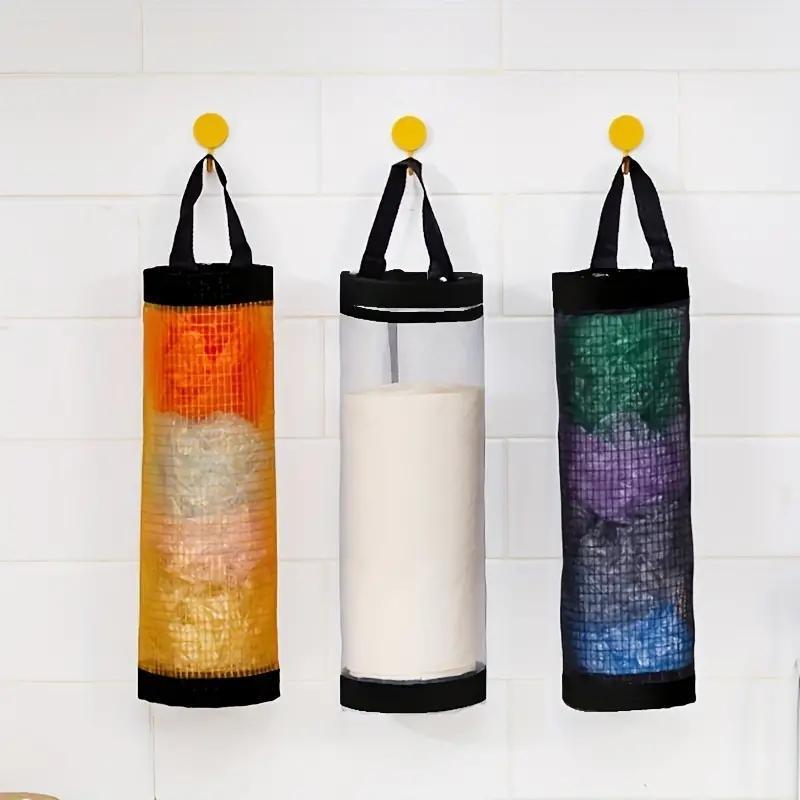 Random Color Mesh Hanging Plastic Bag Holder, 2 Counts Trash Bag Organizer, Mesh Hanging Storage Dispenser, Kitchen Organizer, Kitchen Utensils & Gadgets, Household Items