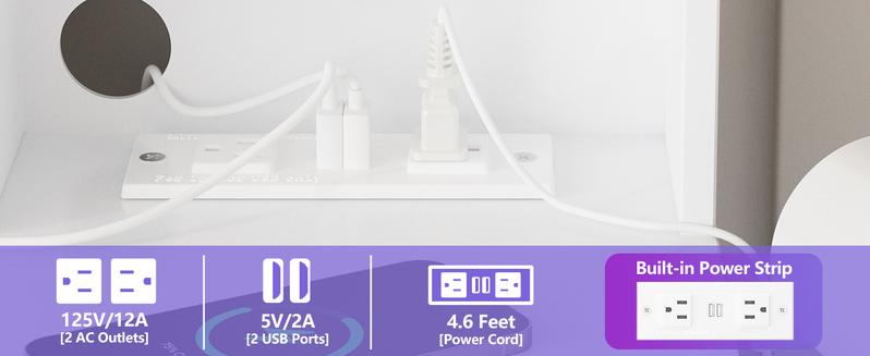 Vabches 41.3in(L) Makeup Vanity Desk with Lights,Makeup Vanity with RGB Lights and Power Strip,Vanity Table with 5 Drawers Lots Storage & Time Display,3 Lighting Modes Vanity Mirror with Lights