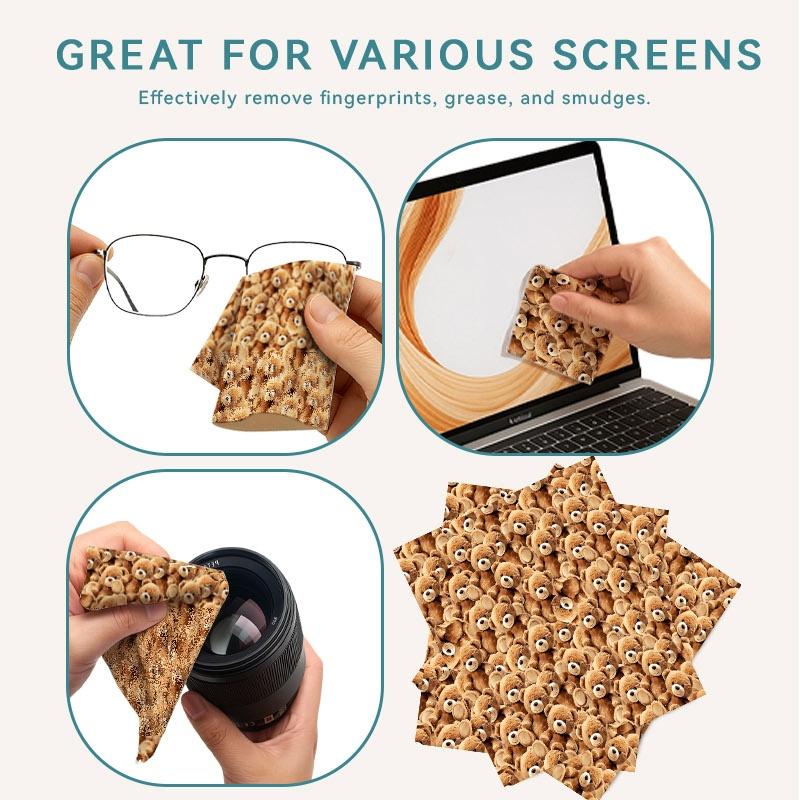 1/3/6/14pcs Teddy Bear Pattern Cleaning Cloth, Suitable For Lens & Glasses Cleaning, Multiple Specifications Available, Single - Sided, Soft Texture, Ideal For Home & Photography Use, Efficient Cleaning