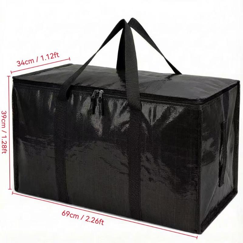 Black moving bag, extra large size with reinforced handles, sturdy and durable, reusable storage bag with zipper, suitable for clothes, attic, moving garage, travel and student dormitories, and can also be used for under-bed storage