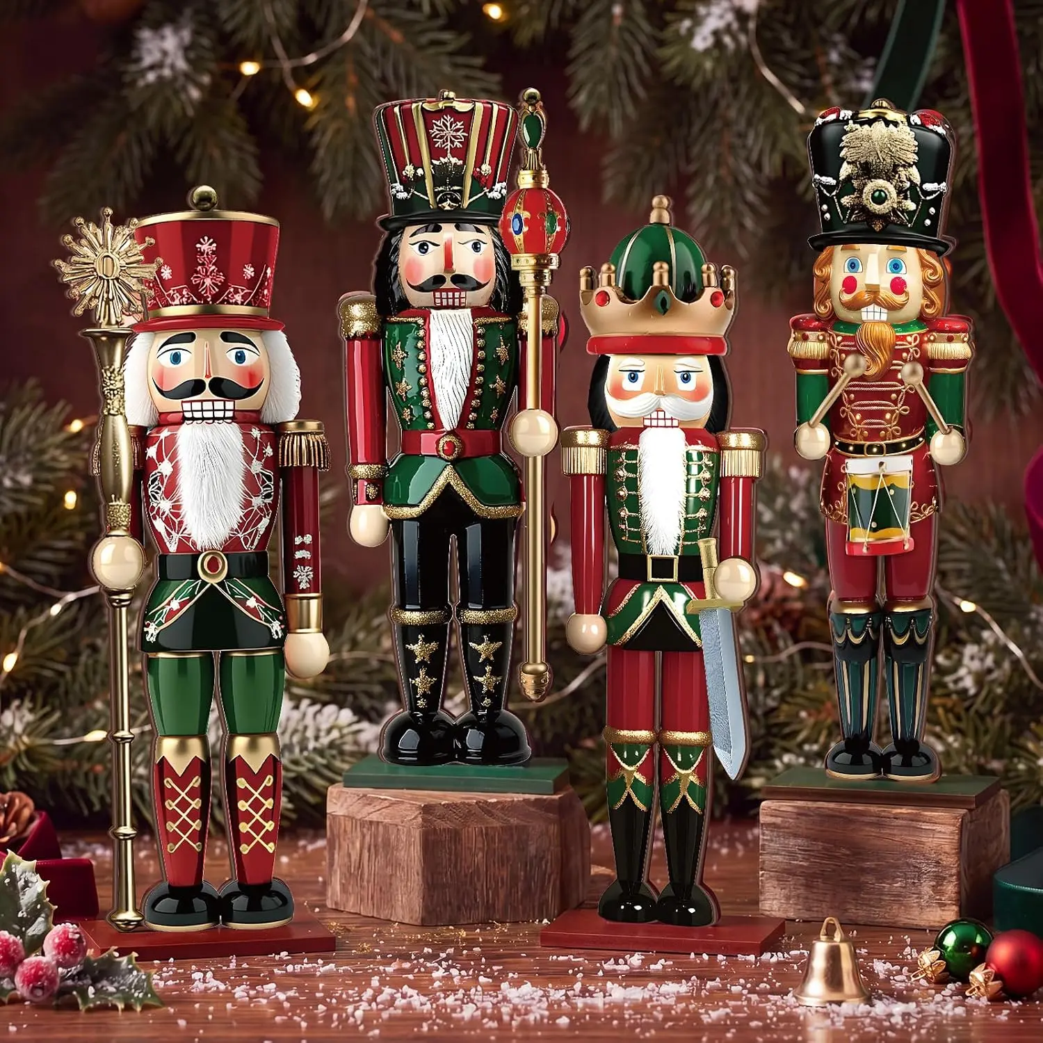 4 Pcs Christmas Nutcracker Decor 9.85'' Wooden Nutcracker Soldiers