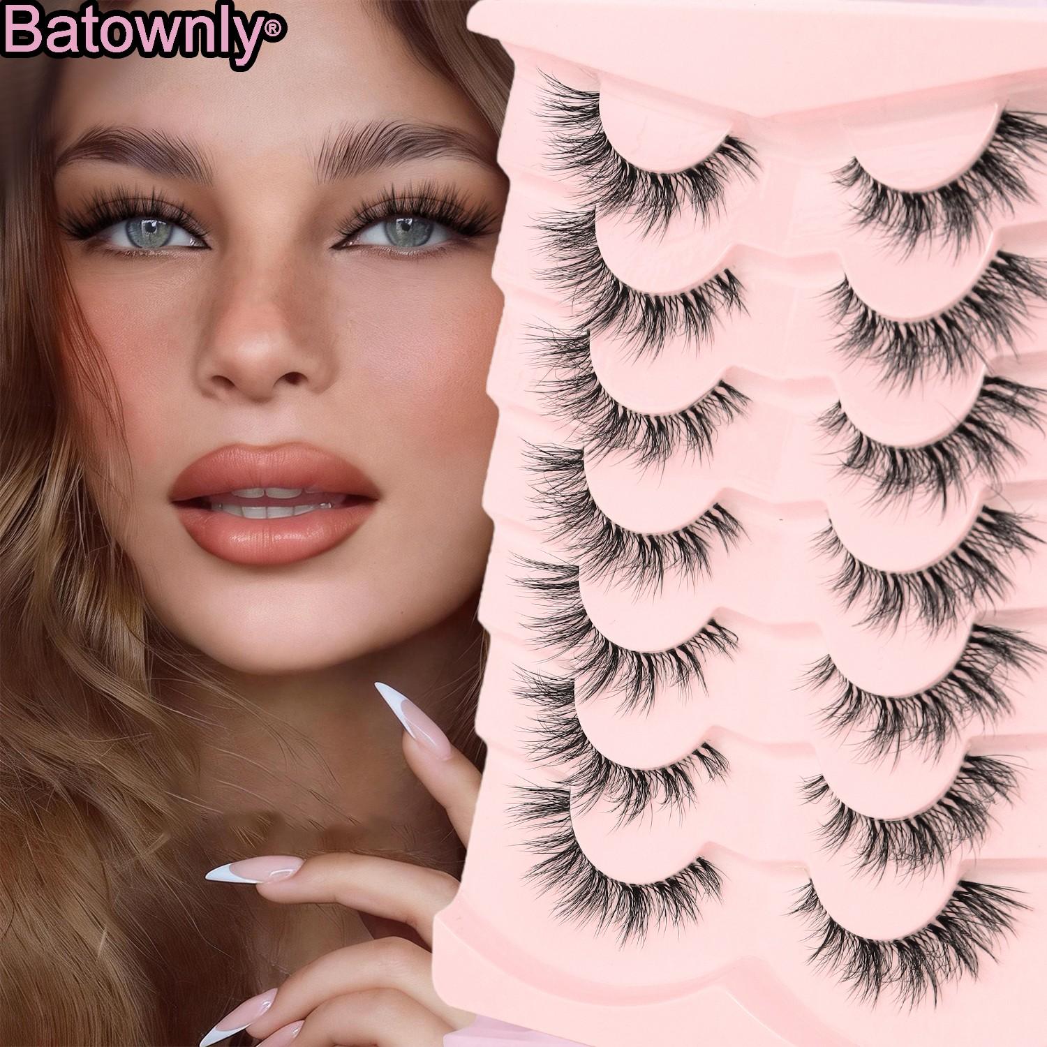 Voluminous  False Eyelashes, 7 Pairs, Transparent Handle, 5D Natural Messy, Fish Tail Crossed Lashes, Ideal for Daily Use, Dates, Parties