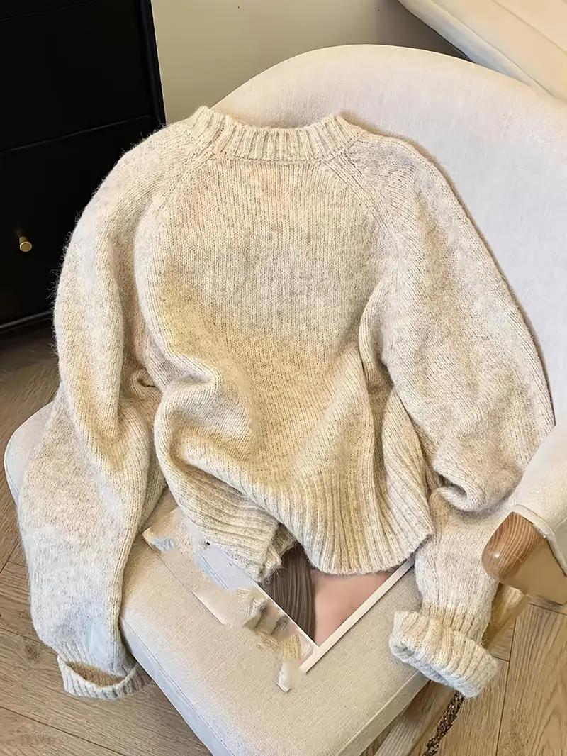 Women's Butterfly Knot Round Neck Sweater, Fall & Winter Thick Knit Top, Sweet Style Loose Fit, Elegant Cardigan for Valentine's Day