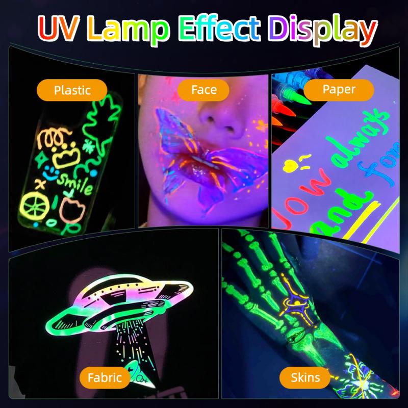 Glow in The Dark Face Paint Markers 8Pack 16 Colors, Black Light Neon Body Paint Pens for Skin, Washable Formula UV Temporary Tattoo for Birthday Glow Party Supplies Halloween Makeup Easter Basket Stuffers