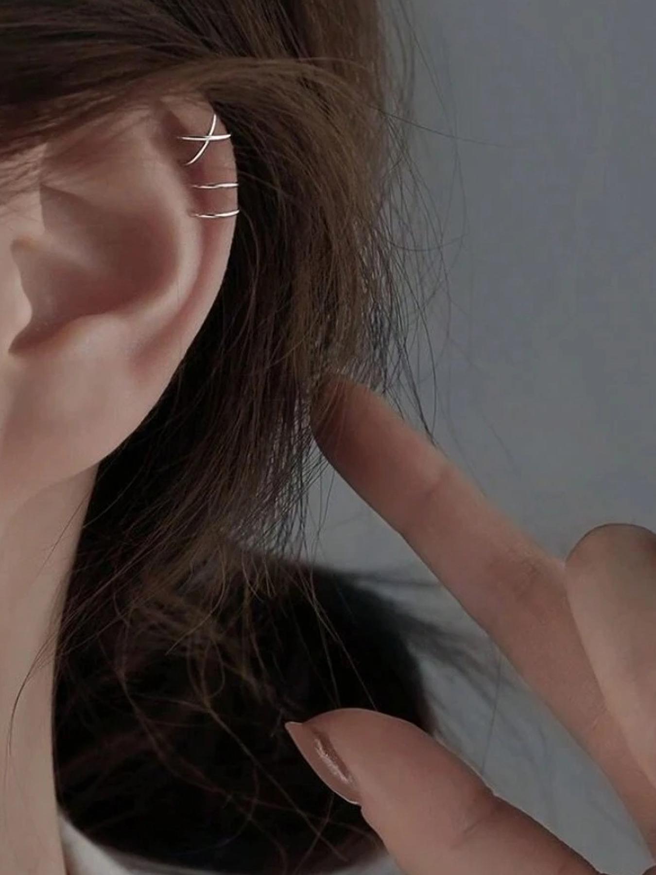 Stainless Steel Women's Fake Ear Cuffs, Golden/Silvery/Black, No Piercing Needed, Daily Wear Jewelry for Men & Women Earcuff