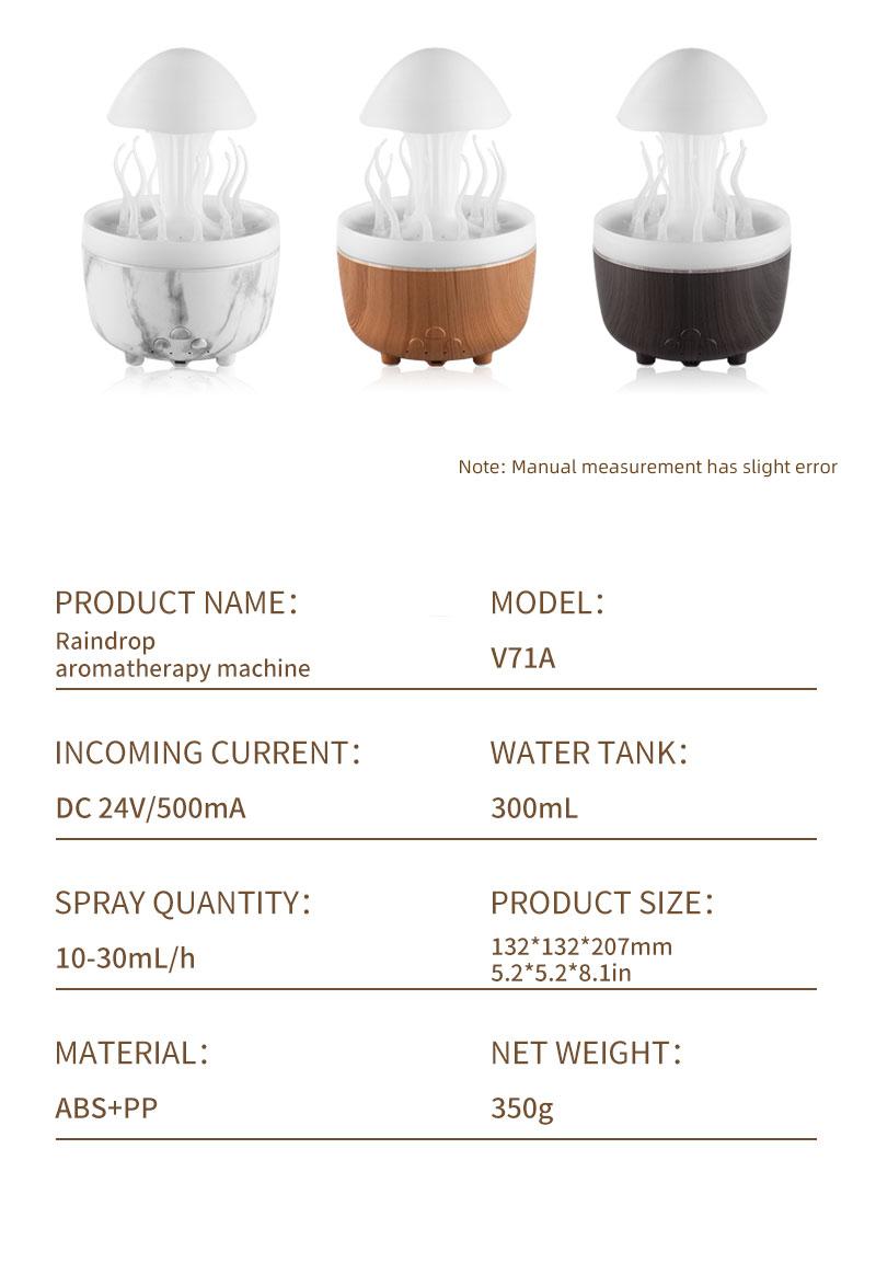 Rotating raindrop aromatherapy machine household colorful night light desktop mushroom water grass air humidifier with remote control diffuser