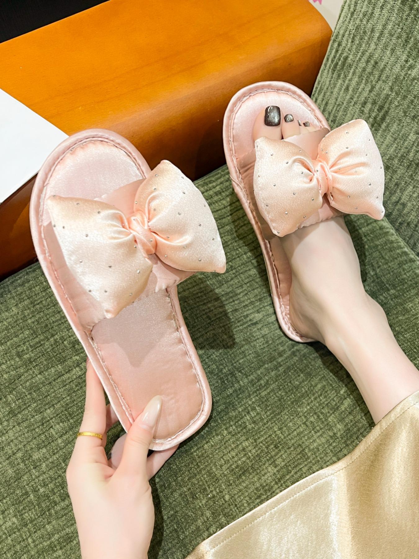 Women's Summer Slippers, Sweet Bowknot Decor, Casual Textile Tpu Sole, Versatile Beach Sandals, Comfortable Indoor Outdoor Footwear