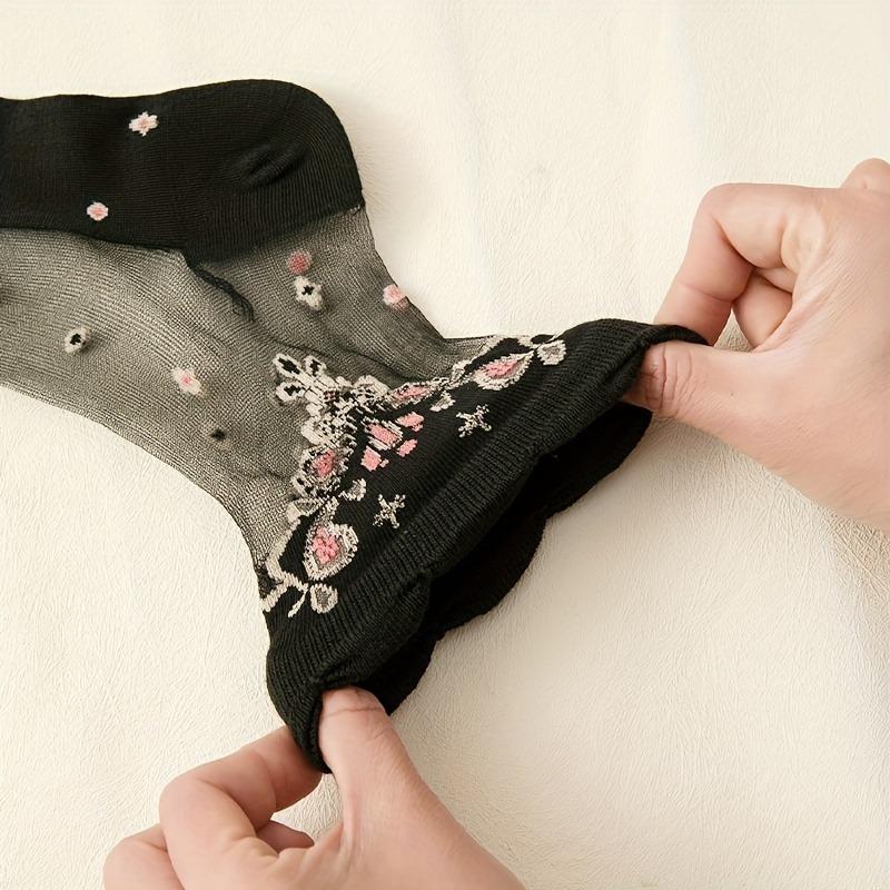 Vibrant Floral Patterned Glass Socks - 10 Pairs of Soft, Breathable Mid Tube Socks for Women - Comfortable Casual Attire, Work, or Special Occasions