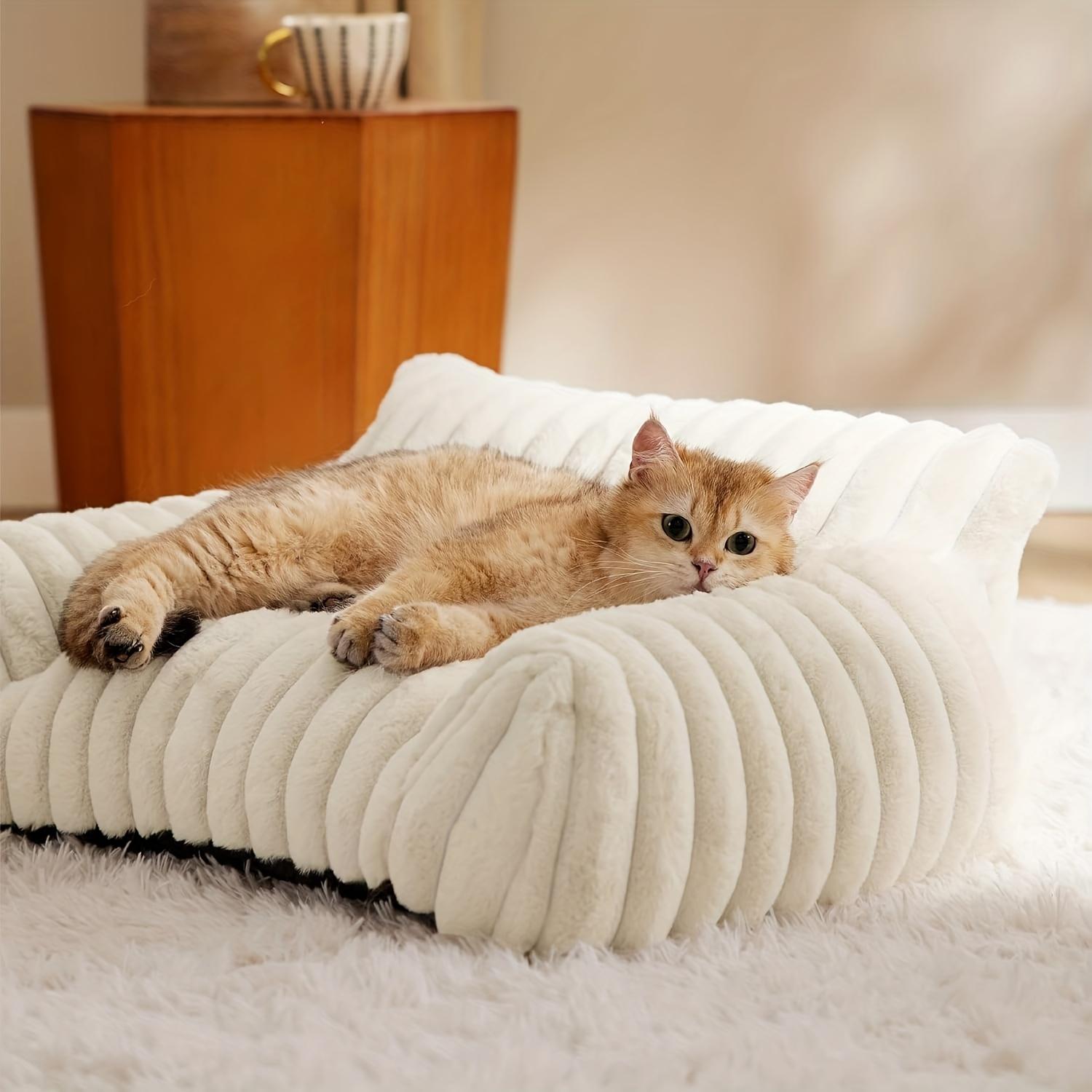 Pet Cat Sofa Bed, Fluffy Cat Bed Made of Soft Corduroy Fabric, Plush Indoor Cat Couch Sturdy Support Without Sagging