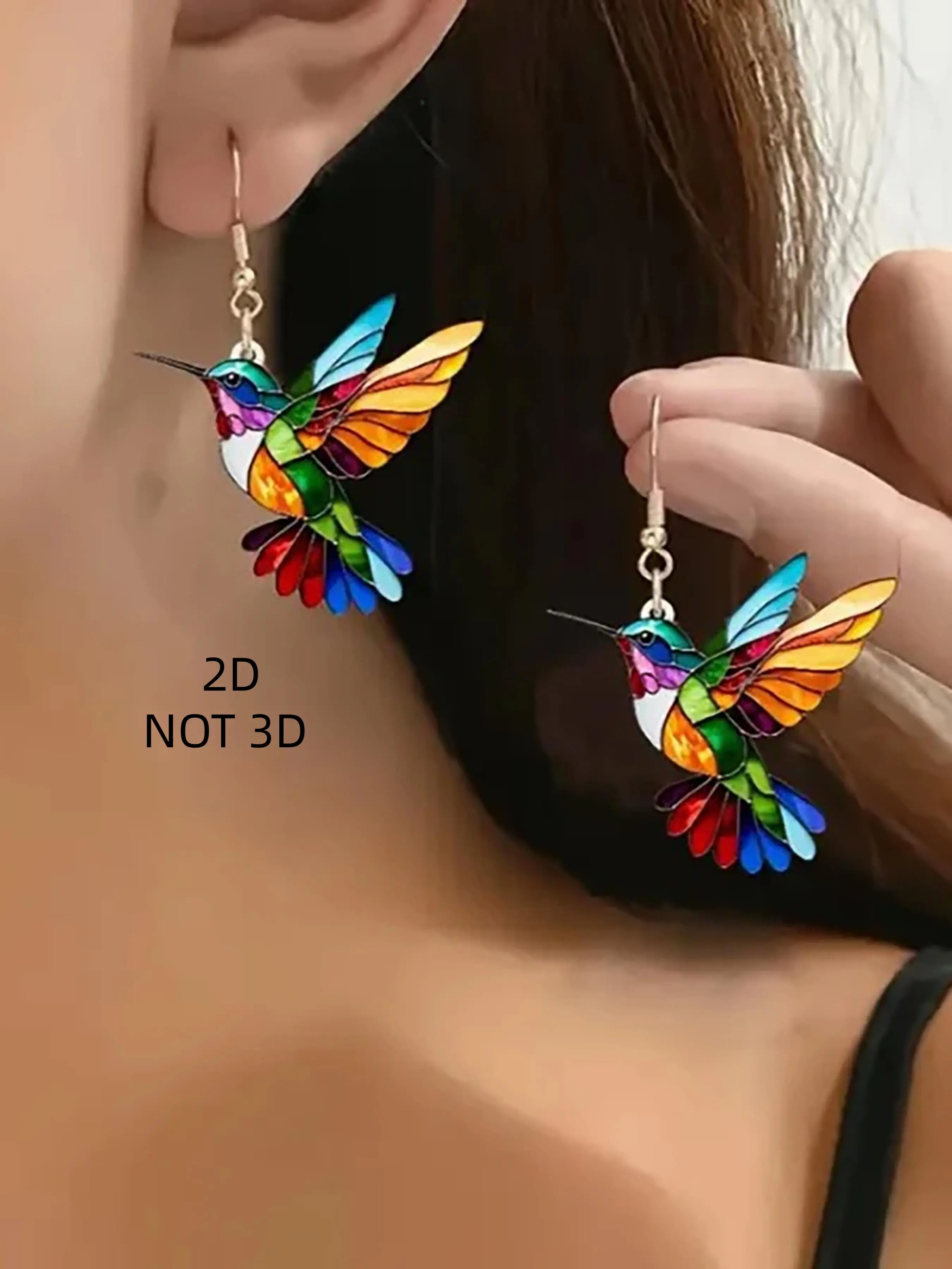 Fashion Acrylic Dangling Earrings with Cartoon Hummingbird Design, Unique Jewelry Gift for Trendy Women and Girls, Stylish Accessory