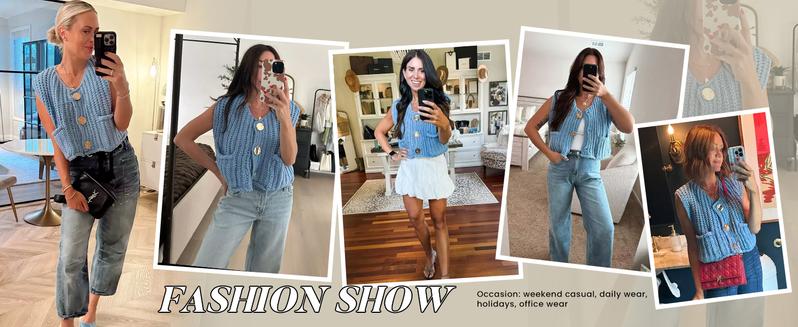 Molitree Womens Casual Chunky Knit Vest Gold Button Down Crop Crochet Sleeveless Sweater Vest