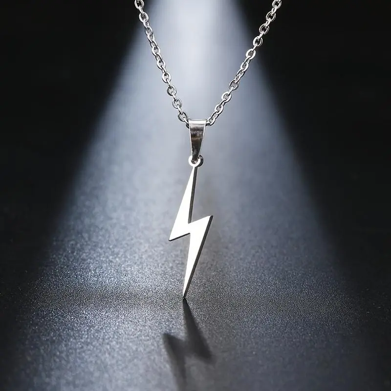 Gothic Vintage Lightning Pendant Necklace, Stainless Steel Material, 18K Gold Plated, Suitable for Casual Attire and Party, Hip-Hop Style, Holiday Gift, Waterproof and Colorfast
